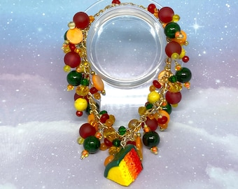 Handmade Polymer Clay Cake Charm Bracelet, Autumn OOAK Jewelry