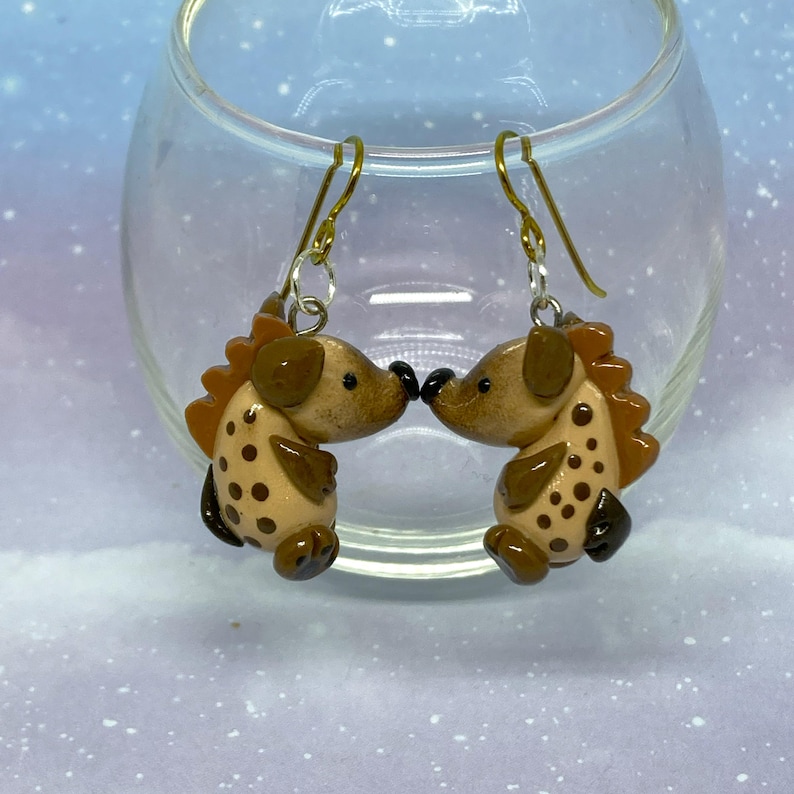 Handmade Polymer Clay Hyena Earrings, Animal Jewelry, Whimsical Design