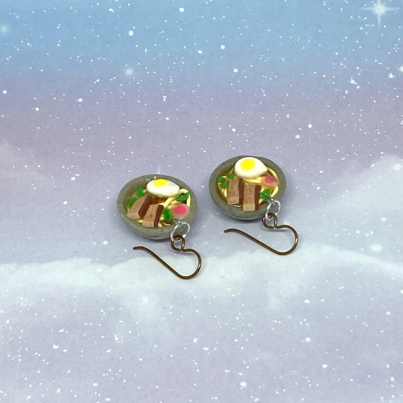 Handmade Ramen Bowl Earrings, Japanese Food Jewelry