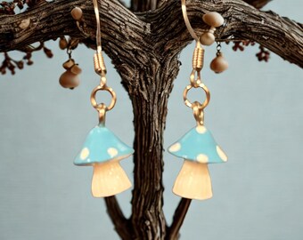 Pendientes de hongo azul encantado
