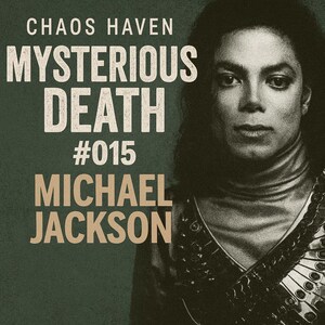 May include: A promotional image for "Chaos Haven" featuring Michael Jackson. The text reads "Mysterious Death #015 Michael Jackson" in a vintage style. The image has a dark green background with a portrait of Michael Jackson.