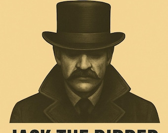 May include: Poster with the text "CHAOS HAVEN CASE FILE #020" and "JACK THE RIPPER 'LEATHER APRON'". The image features a man in a top hat and coat with a large mustache, in sepia tones.