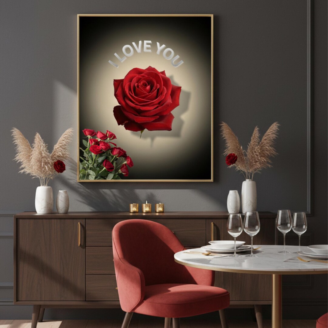 I Love You Rose Wall Art | Valentine’s Day Romantic Print | Red Rose ...