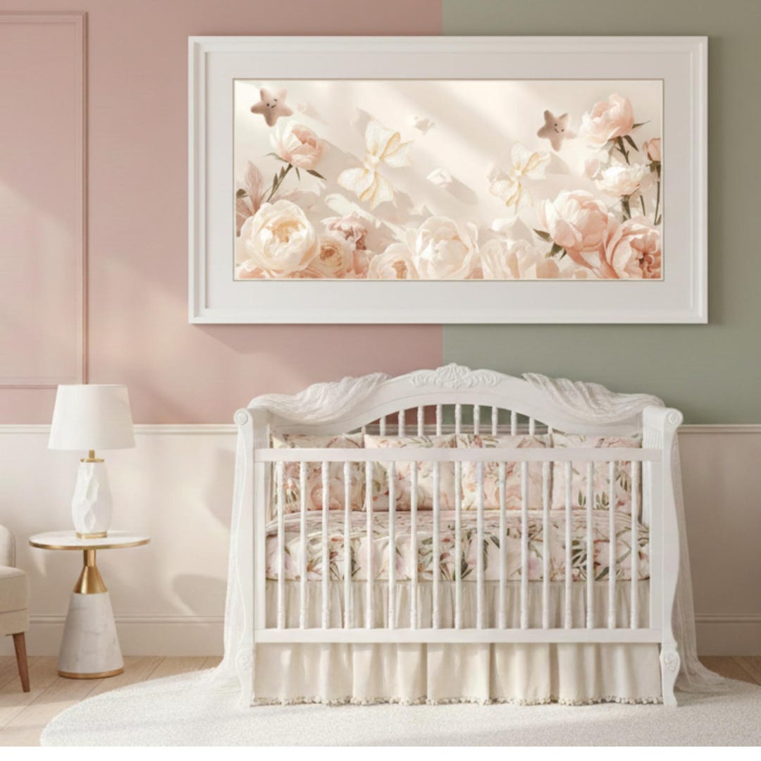 Luxury Floral Nursery Wall Art Printable | Blush Pink Peonies & Bows ...