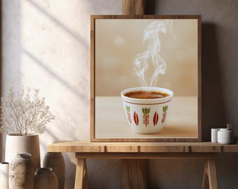 エチオピアとエリトリアのコーヒーカップのアートプリント、伝統的な儀式の装飾（デジタルダウンロード）