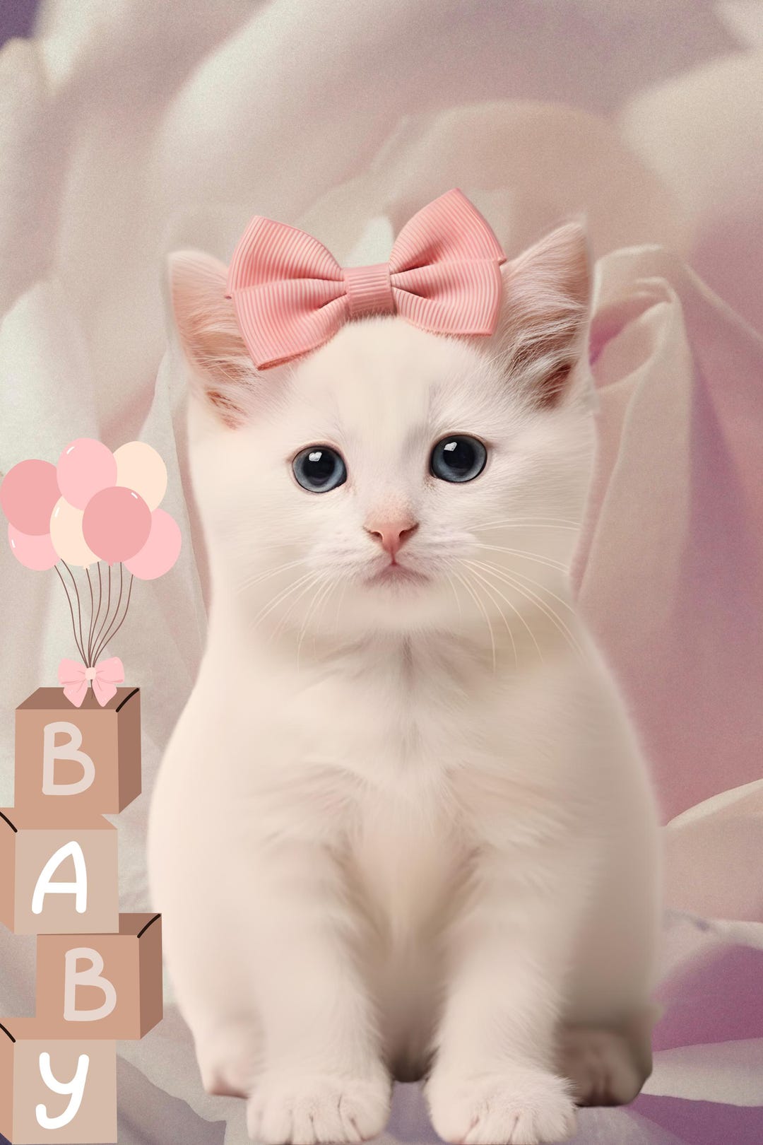 Luxury White Kitten Nursery Wall Art, Elegant Baby Girl Room Decor ...