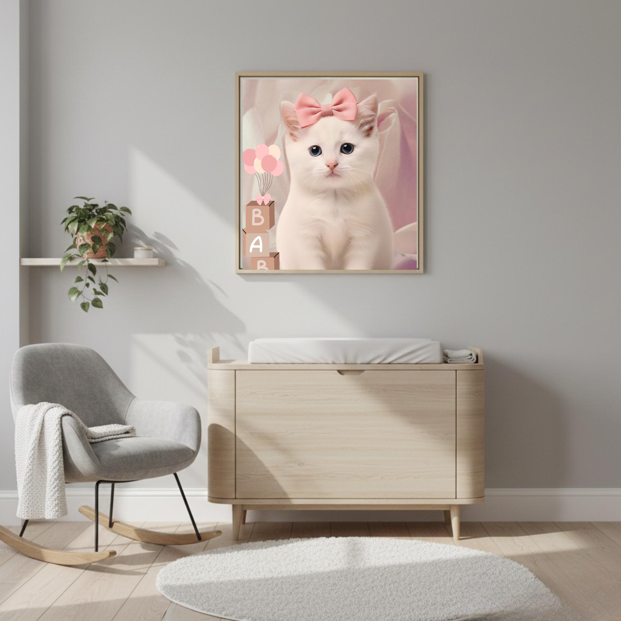 Luxury White Kitten Nursery Wall Art, Elegant Baby Girl Room Decor ...
