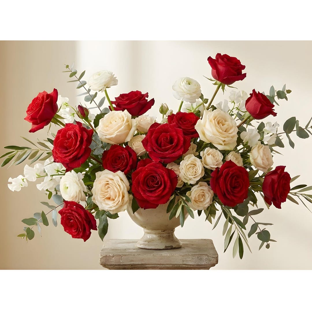 Luxury Red & Ivory Rose Floral Wall Art | Elegant Botanical Photography ...