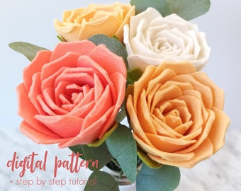 Felt Rose Pattern - SVG & PDF Digital Download. No Sew Flower Template for Bouquets, Wreaths, Mobiles. Felt Rose Pattern. DIY Felt Flowers