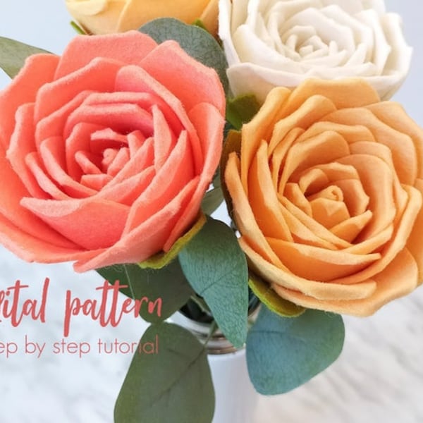 Felt Rose Pattern - SVG & PDF Digital Download. No Sew Flower Template for Bouquets, Wreaths, Mobiles. Felt Rose Pattern. DIY Felt Flowers