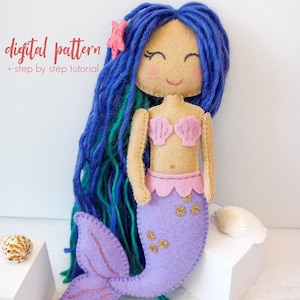 Felt Mermaid Pattern. Instant Download Sewing Tutorial. PDF Felt Doll Pattern. Mermaid Doll DIY.  Plush Doll Pattern. Soft Felt Toy Pattern