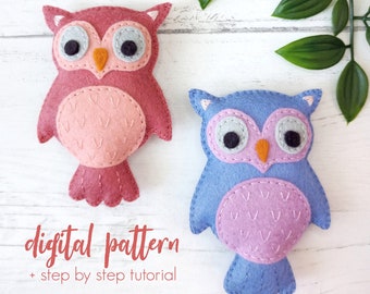 PDF Pattern - Felt Owl Stuffed Animal Sewing Pattern. Felt Woodland Animal Pattern. Owl Plushie Pattern. Felt Doll Animal Ornament Pattern