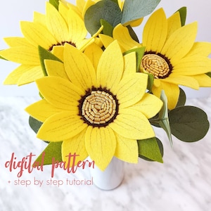 DIY Felt Flower Tutorial - PDF & SVG Pattern. No Sew Felt Flower Bouquet, Wreath, Garland. Craft Digital Download. Gazania Felt Pattern