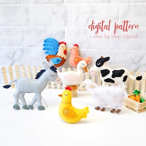 6 Felt Farm Animals Set - PDF & SVG Sewing Patterns, Felt Farm Animal Plushie Patterns, DIY Baby Mobile Garland, Soft Doll Toy Tutorial