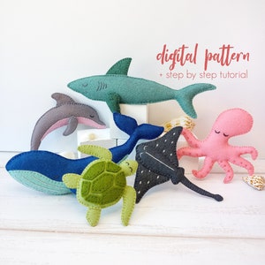 Felt Ocean Animal Patterns PDF & SVG, Sea Creatures Digital Download, Felt Baby Mobile Pattern, Sea Life Sewing Pattern, Embroidered Animals
