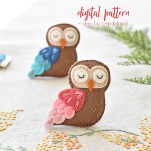 Felt PDF Owl Pattern, Woodland Owl Sewing Pattern SVG, Felt Bird Softie Instant Download Pattern, Owl Ornament Embroidered Felt Pattern