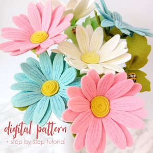 Felt Daisy Flower SVG Pattern Digital Download, PDF Felt Flower Pattern, Flower Bouquet Tutorial, DIY Flower Stem Pattern, Easy Felt Flowers