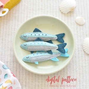 Patrón de sardinas de fieltro (PDF), pez de fieltro fácil de hacer, plantilla de lata de sardinas, patrón de comida de juguete SVG, tutorial de fieltro