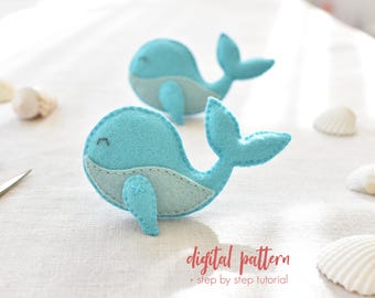 Felt Whale Plushie Pattern PDF. Ocean Animal Sewing Pattern. Beginner Friendly Whale Tutorial for Stuffed Toy or Ornament