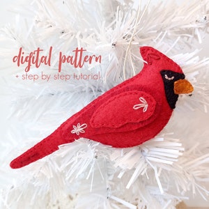 Kardinal Nähen Muster PDF, Filz roter Vogel SVG Sofortiger Download Muster, Vogel-Liebhaber-Geschenk, Weihnachtsverzierung Filzvogel-Muster, einfaches Nähen