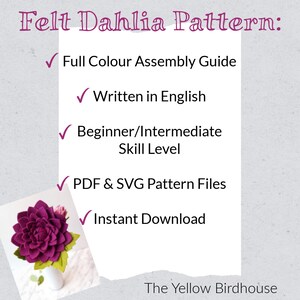Felt Dahlia Flower PDF &amp; SVG Pattern Digital Download, DIY Felt Flower ...