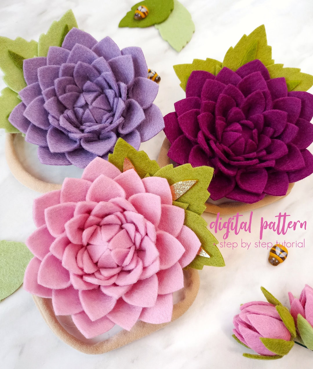 Felt Dahlia Headband PDF & SVG Pattern Digital Download, Felt Flower ...