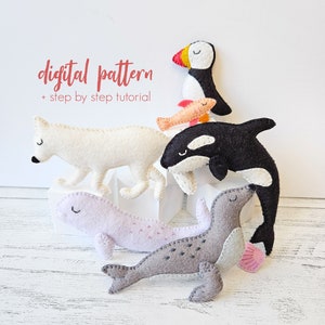 Felt Arctic Animal Pattern Set - PDF/SVG. 7-Piece Felt Polar Animals. DIY Nursery Mobile Patterns. Felt Orca, Seal, Puffin, Fox & Beluga