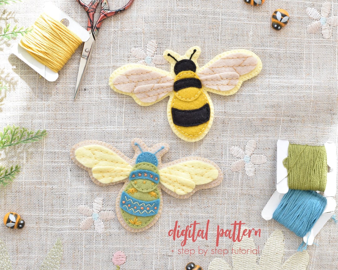 Embroidered Bee - PDF Felt Sewing Pattern, Easy Felt Bee DIY Bug ...