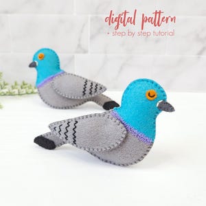 フェルト鳩の縫製パターンPDF、簡単な鳥のオーナメントDIY、フェルト鳥SVGダウンロード、縫製おもちゃのパターン、鳩のクラフトチュートリアル