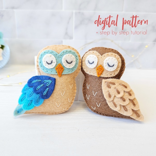 Felt PDF Owl Pattern, Woodland Owl Sewing Pattern SVG, Felt Bird Softie Instant Download Pattern, Owl Ornament Embroidered Felt Pattern