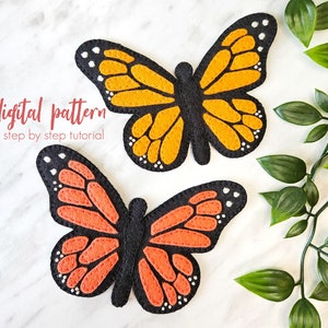 Felt Butterfly Pattern - PDF & SVG Monarch Butterfly. Hand Embroidered Monarch. Felt Butterfly Sewing Pattern. Bug DIY Hair Clip Pattern