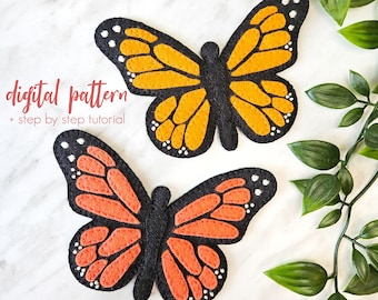 Felt Butterfly Pattern - PDF & SVG Monarch Butterfly. Hand Embroidered Felt Monarch Butterfly Sewing Pattern
