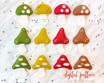 Felt Mushroom Pattern PDF & SVG Digital Download. DIY Hand Sewing Pattern. Felt Softie Ornament. Woodland Mushroom Garland Tutorial