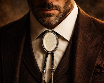 シェルオーバルボロタイウエスタンネックレスメンズヴィンテージカウボーイコードタイサウスウェスタンロデオランチギフト彼父夫への贈り物