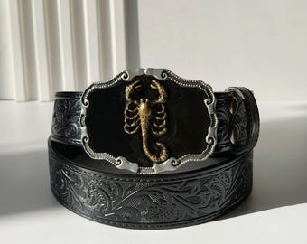 Black Scorpion Belt Buckle | Western Cowboy Style | Engraved Belt Buckle | Christmas Gift