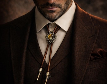 Vintage western bolo-stropdas met tijgeroogsteen, cowboyketting met filigraanontwerp, zuidwestelijke rodeocadeau voor mannen, vader, echtgenoot