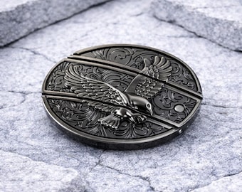 Black Eagle Belt Buckle Western Leather Belt for Men Vintage Cowboy Buckle Tooled Belt Ranch Gift for Him