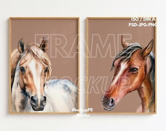 Zestaw 2 pionowych makiet ram ISO A | Minimalistyczny makiet ścienny | Naturalne drewniane ramki z odbiciem w szkle