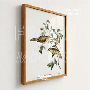 Natural Wood Frame Mockup PSD | Side Perspective Poster Display | Modern Wall Mockup With Glass Reflection Smart Object