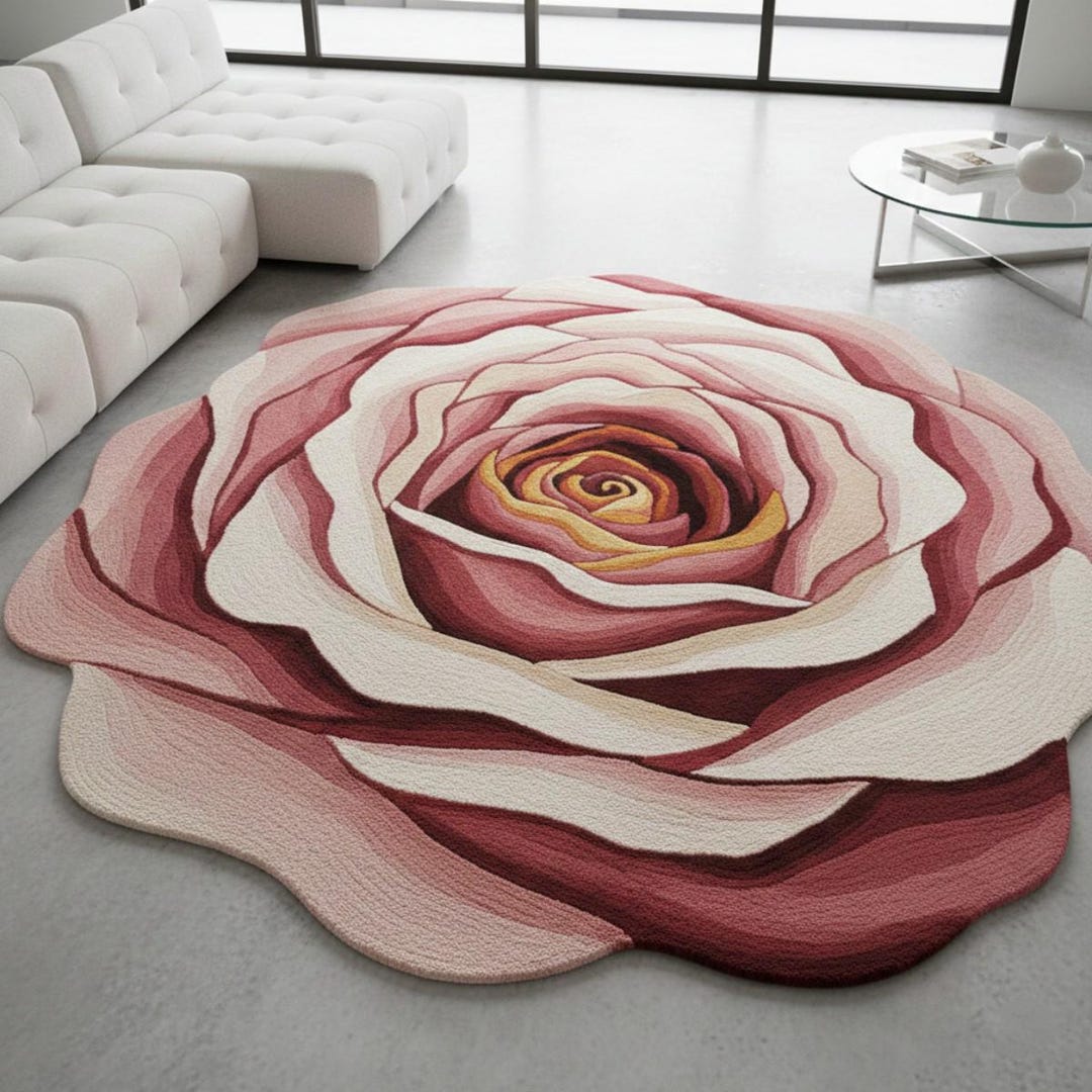Deep Rose Rug Hand-tufted Wool Rose Rug, Pink Floral Carpet, Custom Size - Etsy