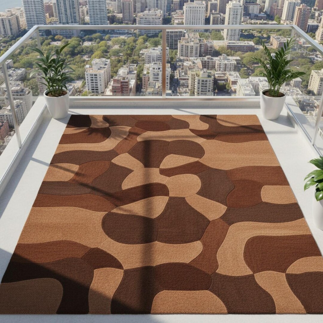Brown Abstract Geometric Outdoor Rug – Waterproof Patio Decor - Etsy
