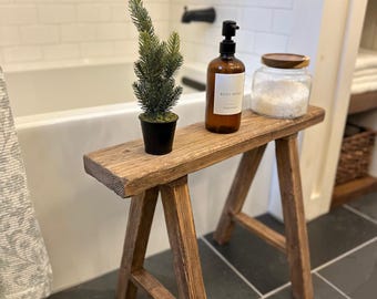 Distressed Wood Bench Farmhouse Weathered Skinny Rustic 24" Long Noodle End Table Decor