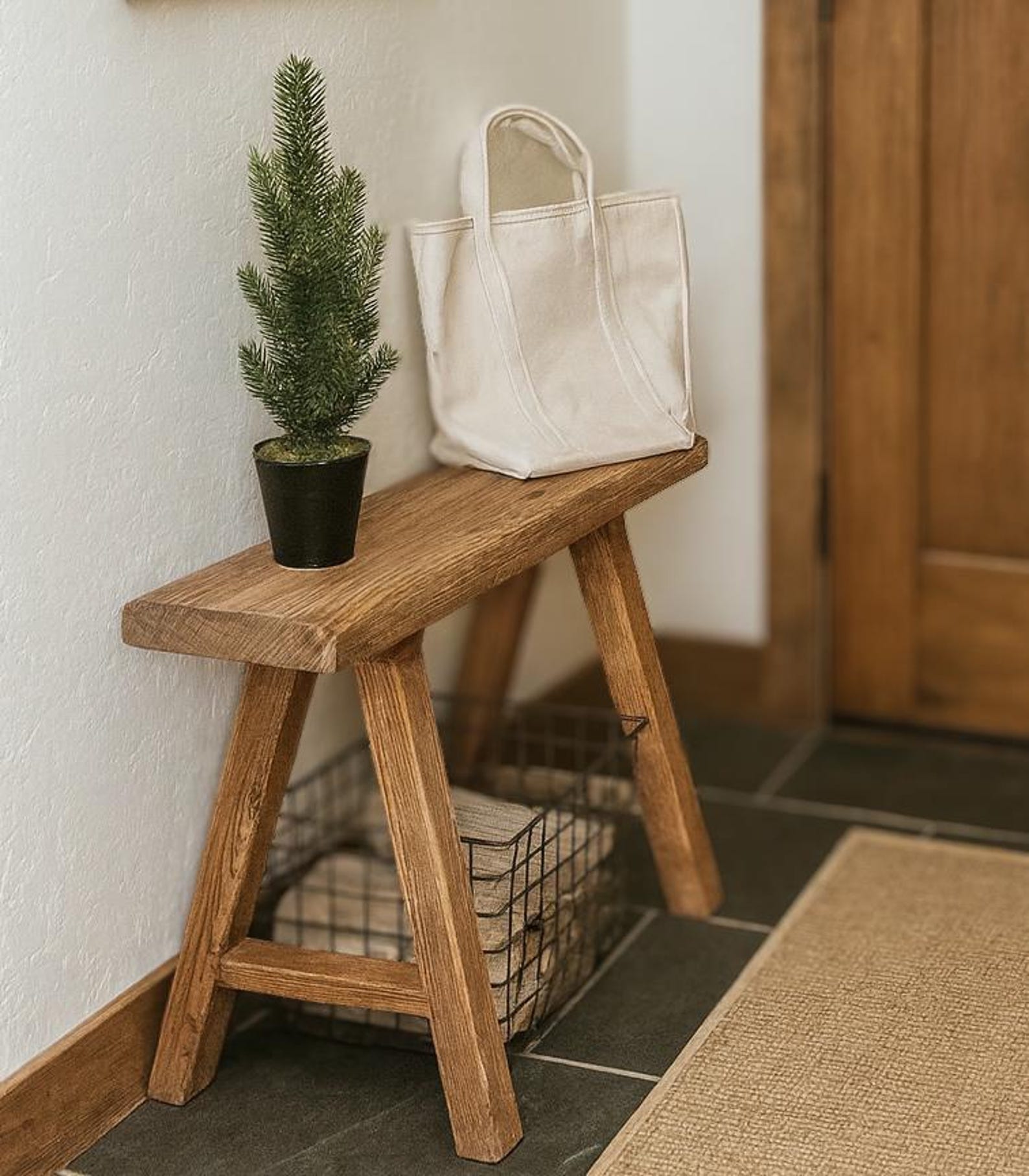 Distressed Wood Bench Farmhouse Weathered Skinny Rustic 24