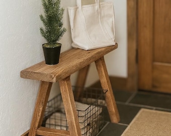 Distressed Wood Bench Farmhouse Weathered Skinny Rustic 24" Long Noodle End Table Decor