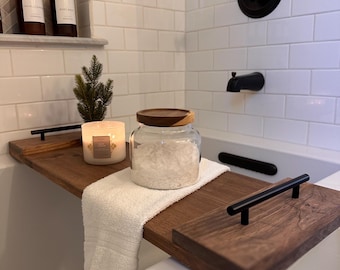 Bathtub Caddy Tray Wood Rustic Bathroom Decor Bath Tub Shelf Farmhouse Handmade