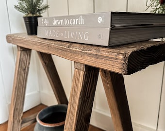 Distressed Wood Bench Farmhouse Weathered Skinny Rustic 24" Long Noodle End Table Decor