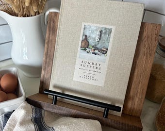 Handmade Wood Cookbook Kitchen Recipe Stand Holder Decor Coastal Farmhouse Rustic Stained