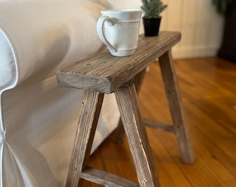 Distressed Wood Bench Farmhouse Weathered Skinny Rustic 24" Long Noodle End Table Decor