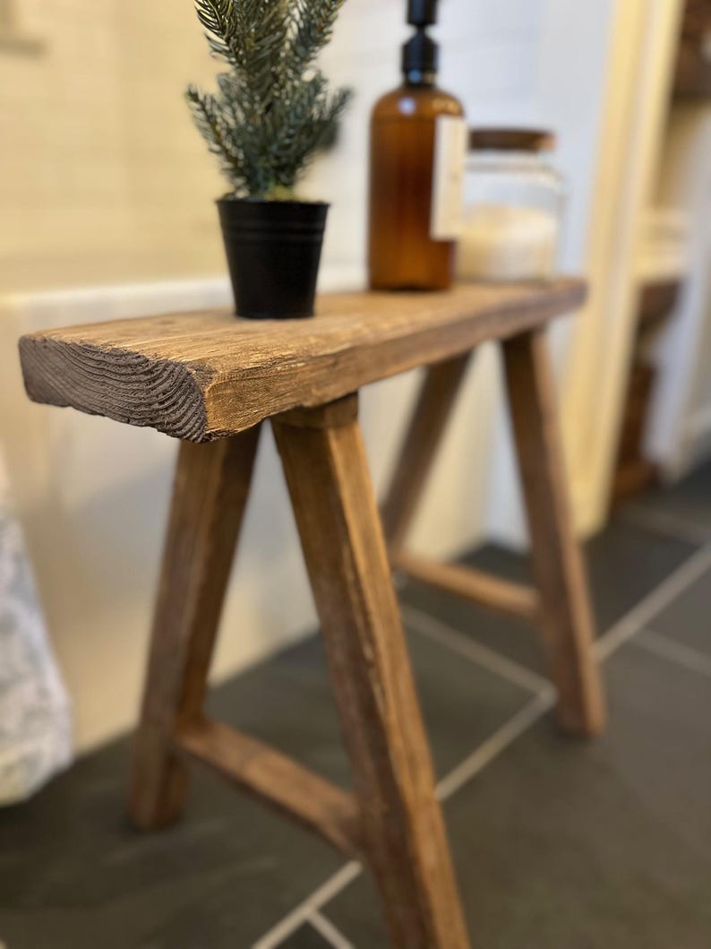 Distressed Wood Bench Farmhouse Weathered Skinny Rustic 24