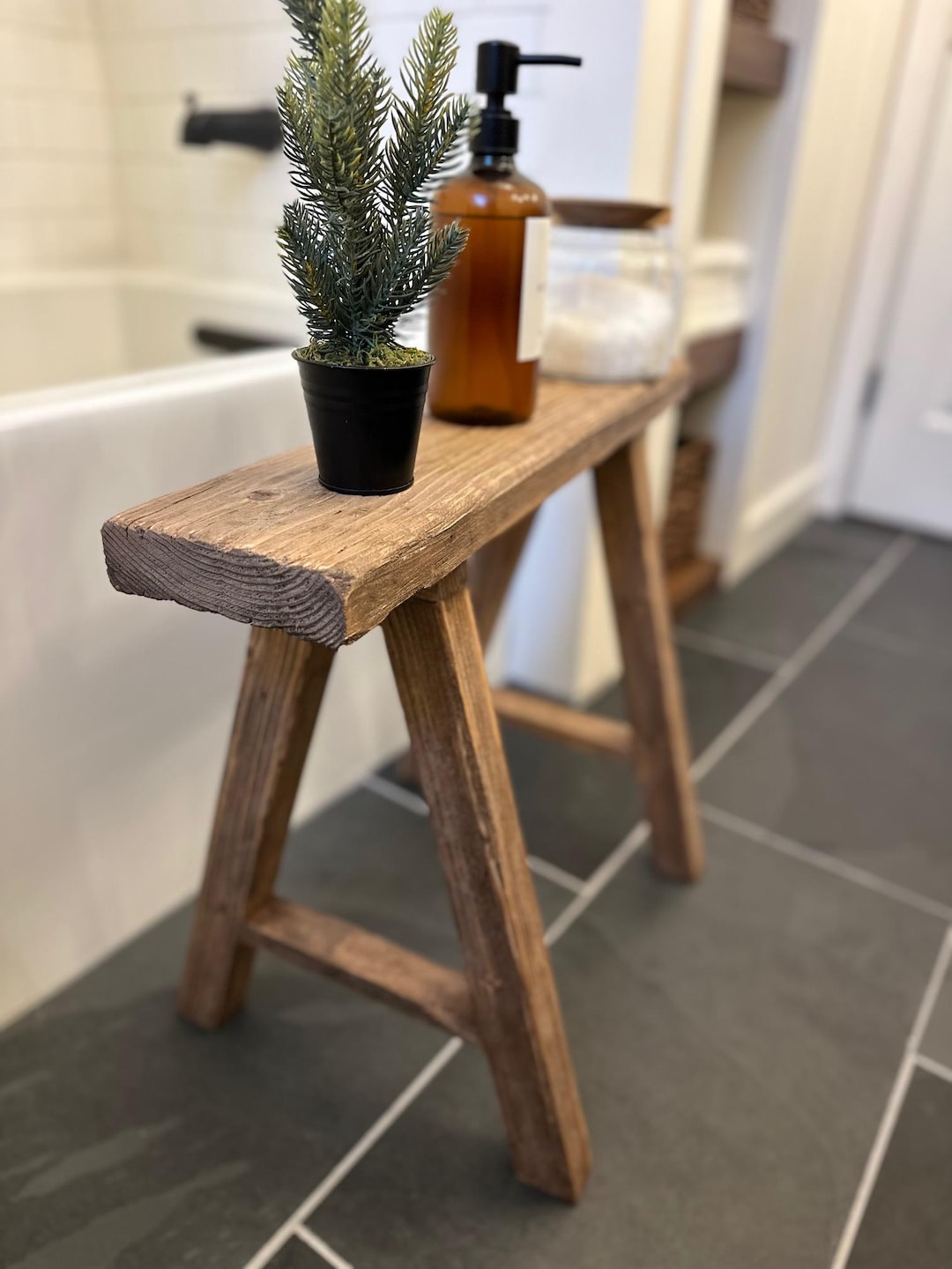 Distressed Wood Bench Farmhouse Weathered Skinny Rustic 24